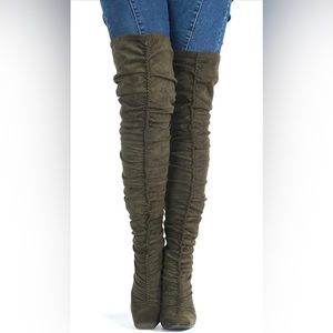 New : Suede Haute In Milan Over The Knee Boots - Olive
